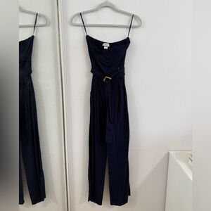 Monteau Blue Strapless Jumpsuit with Wide-Leg Design